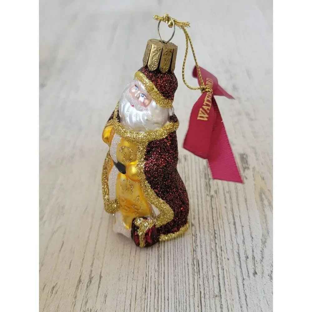 Waterford Santa Claus gold red glitter blown‎ glass ornament Xmas